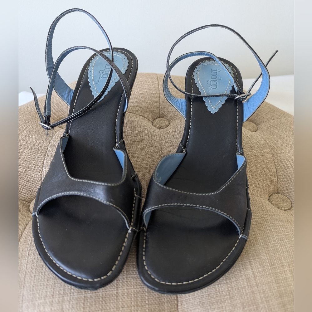 Indigo By Clarks Blue Leather Sandals/Heels - Size 7.5